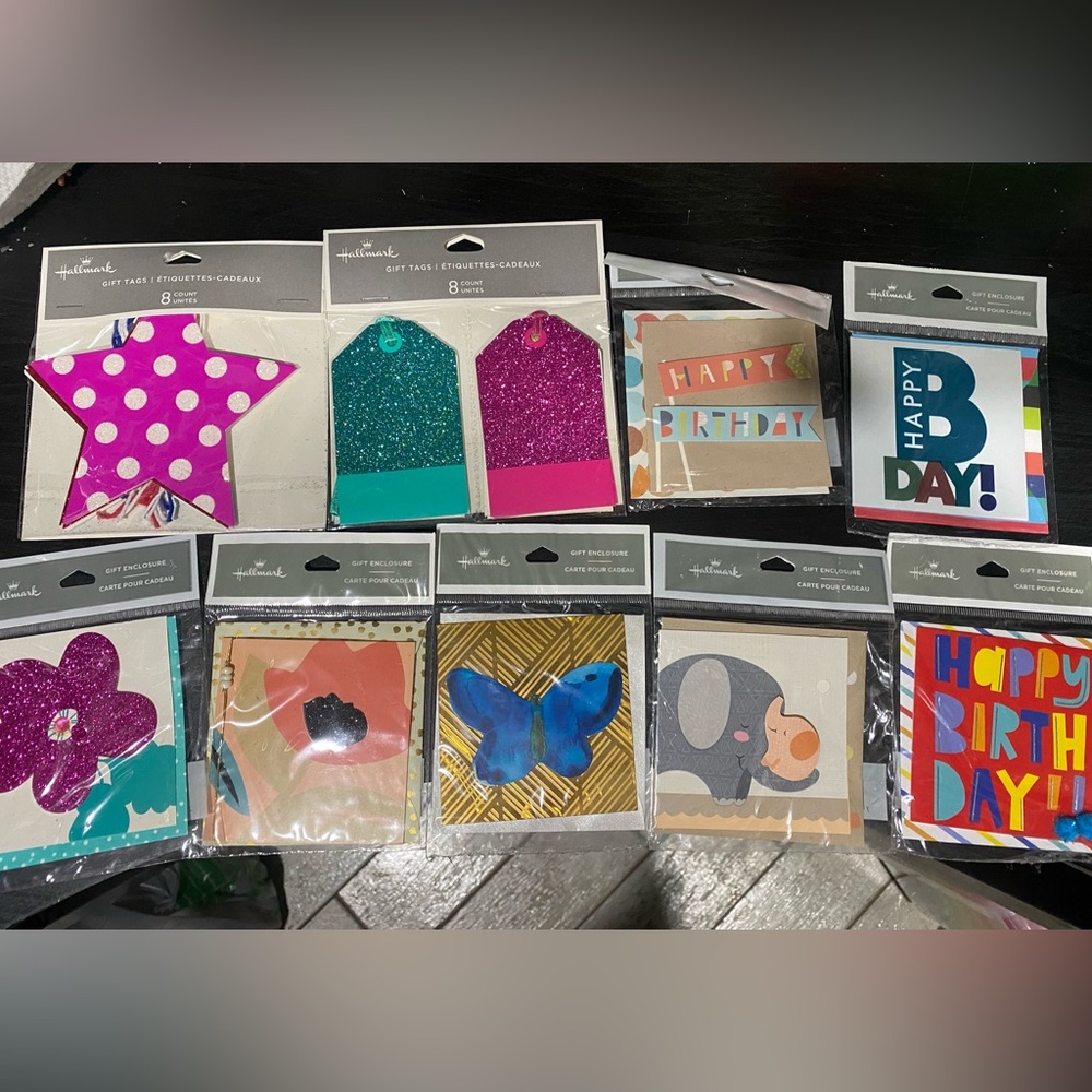 Hallmark Colorful Gift Tags and Cards Set - Pink, Blue, Gold